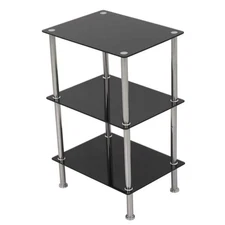 AVF Shelving Unit Small 3-Tier Black Glass Chrome Sturdy 15.7 in. W x 11.8 in. D