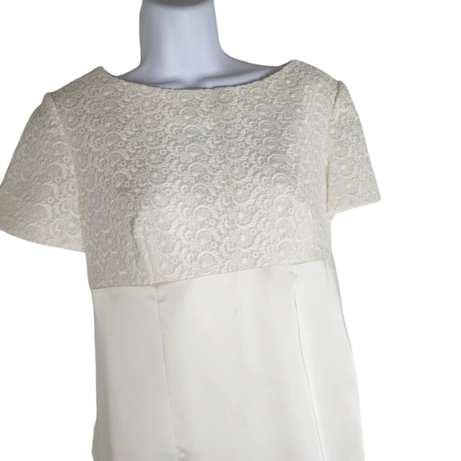 Vintage 1960's White S Wedding Dress Short Sleeve… - image 4