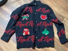 Vintage Christmas Sweater Eagle Eye Cardigan Holiday Noel Women’s Large READ