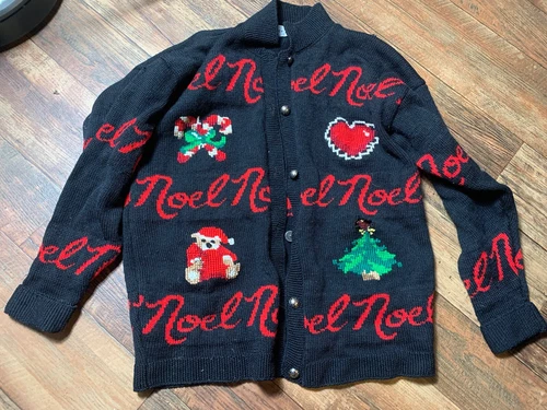 Vintage Christmas Sweater Eagle Eye Cardigan Holiday Noel Women’s Large READ