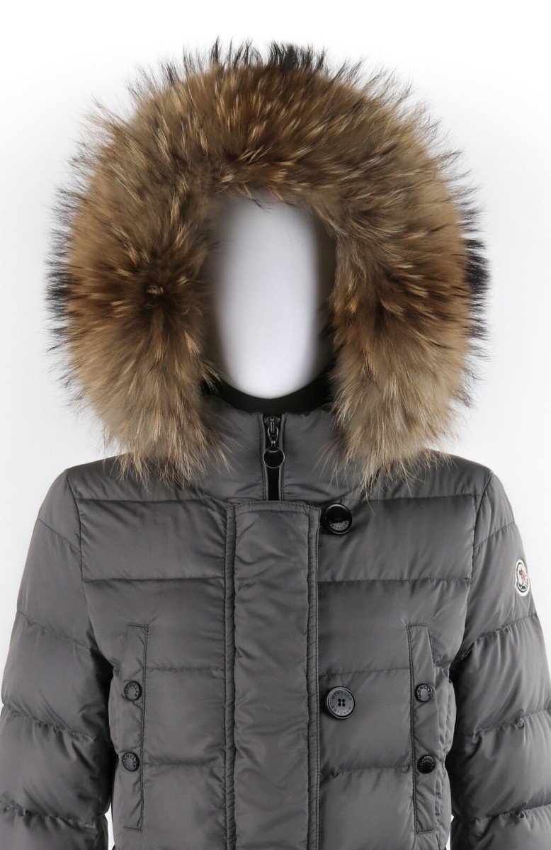 MONCLER “Genevrier” Giubbotto Gray Fur Quilted Puffer Jacket Parka Coat Size