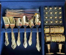 International Silver Company 71 Piece 24K Goldplated Flatware Set NEW