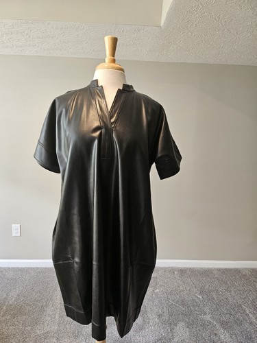 Natori – Black Faux/Luxe Lambskin Short Sleeve Mini Dress (Size XS) - Picture 6 of 23