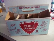 Scarce Vintage CHIEF OSHKOSH BEER 8 PACK BOTTLE BOX Wisconsin Wi Bar Tavern