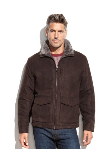 New Weatherproof Men Microsuede Faux Shearling Coat Jacket Brown Size XL