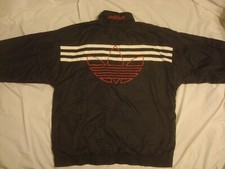 Vintage Men's Adidas Big Logo Trefoil Lined Nylon Black Full Zip Jacket Medium