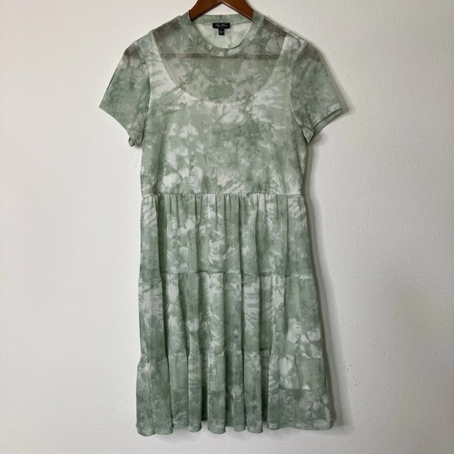Lily Rose Dress LG Short Sleeve Knee Length Tie Dye Mineral Wash Mint Green - 第 1/4 張圖片