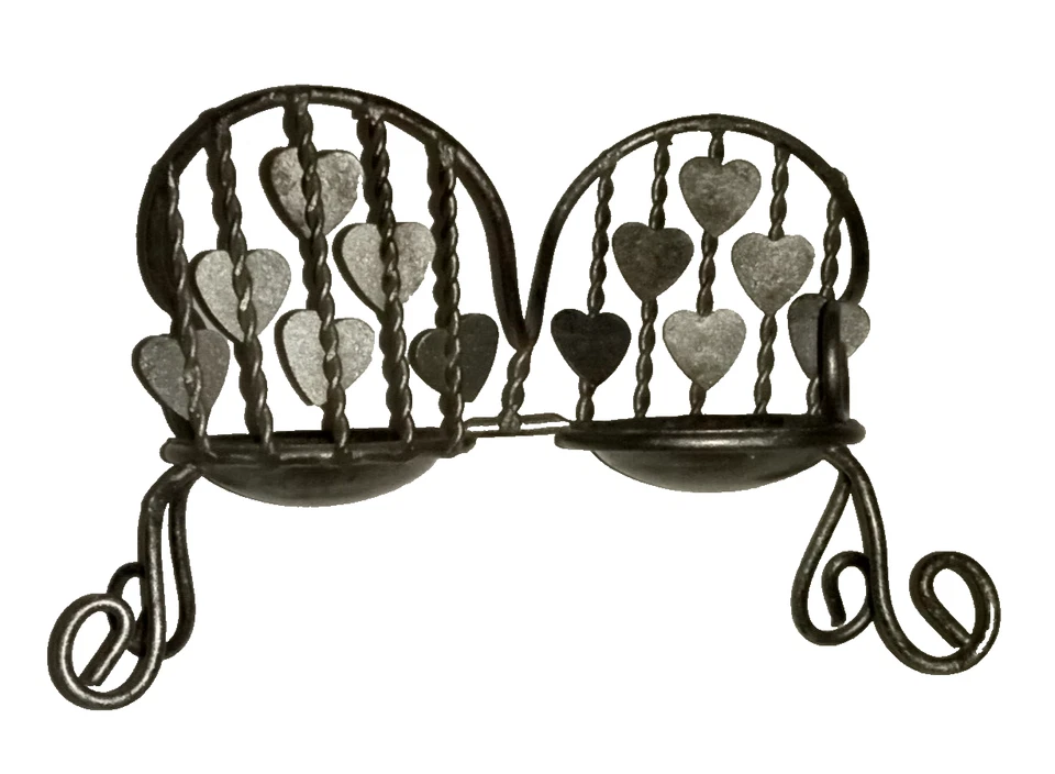 Doll Settee Silver Metal Loveseat Tête-a-Tête confidante vis-à-vis gossip couch - Image 3 of 3