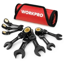 WORKPRO 8PC Stubby Anti-slip Ratcheting Combination Wrench Set SAE 5/16in-3/4in