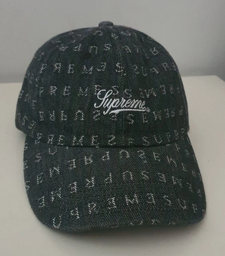 SS20 Supreme Jacquard Logos denim 6 panel cap black hat