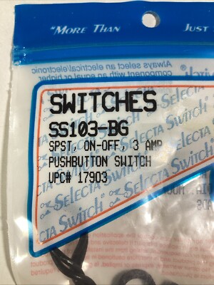 Selecta Switch SS103-BG Pushbutton 3A Sealed Upc# 17903 Vtg 1997 