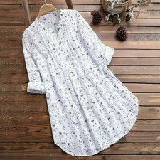 Plus Size Women Linen Cotton T-Shirt Dress Ladies Casual Baggy Tunic Tops Blouse