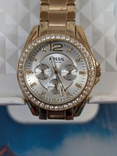 Fossil Riley Multifunction gold-tone stainless steel and crystal-accented bezel