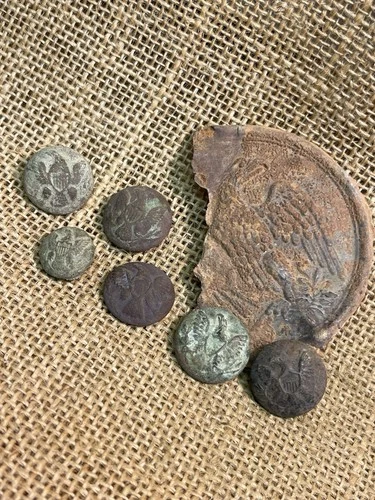 Dug Civil War Breastplate With Six Eagle General Service Buttons From Lovejoy Ga