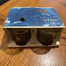 Vintage 1971 Libbey Apollo Amber 9 oz Rocks Glasses #267 Set of 3 NIB