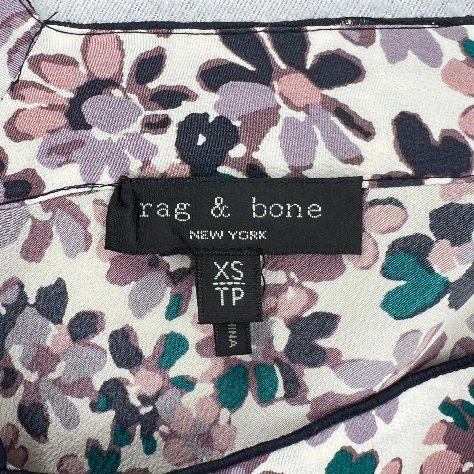 OFF WHITE Abito slip seta RAG AND BONE Ilona XS bianco sporco stampa floreale midi cravatta vita