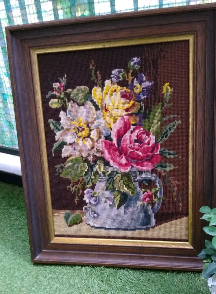 Gobelin Stickbild mit Holz-Rahmen 50 x 39 cm Handarbeit Super Zustand 👍 - Bild 2 von 4