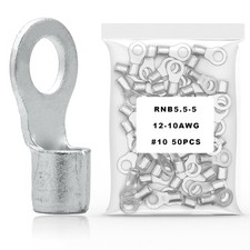 50Pcs 10 Non-Insulated Ring Terminal,12-10 AWG Red Copper AWG12-10, Silver