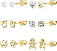 Hypoallergenic Earrings for Girls Women Stainless Steel CZ Heart Screw Back Stud