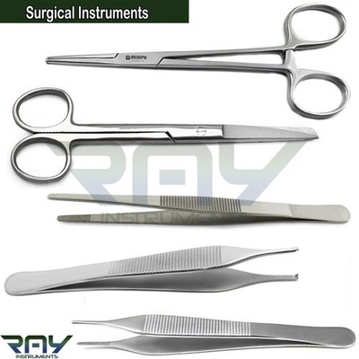 5 Pcs First Aid Nursing Kit Surgical Scissors Forceps Dressing Tweezers