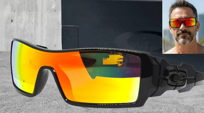 Custom OAKLEY black OIL RIG +(aftermarket) fire POLARIZED sunglasses NEW IN BOX!