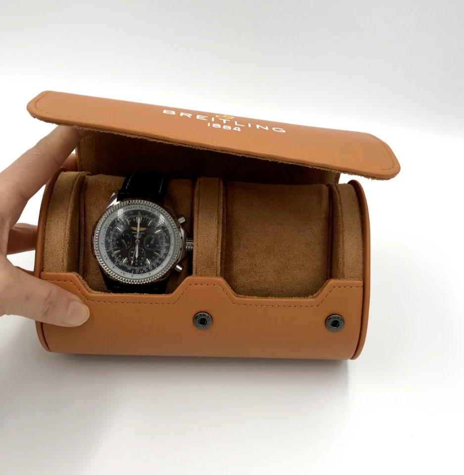 Breitling Brown Faux Leather Watch Roll Display Holds 2 Watches - Image 3 of 4