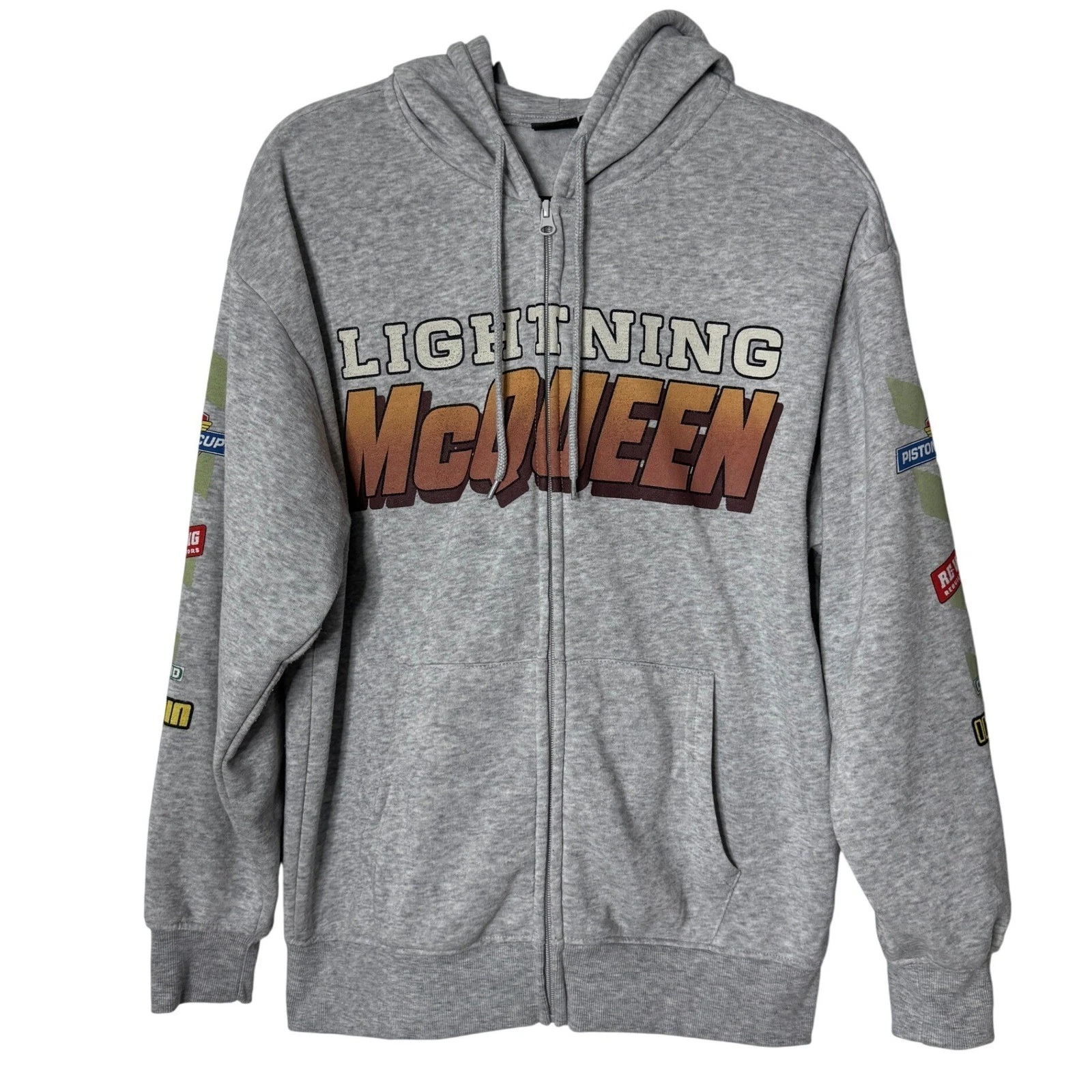 Disney Pixar Cars Lightning McQueen Zip Up Hoodie Sweatshirt Mens Large Gray
