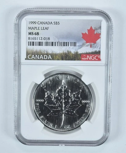 1999 Canada 5 Dollars Silver Maple Leaf MS68 NGC Canada Label *1613
