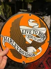 VINTAGE PORCELAIN HARLEY DAVIDSON MOTORCYCLE GAS BIKE BAR SHIELD BALD EAGLE SIGN