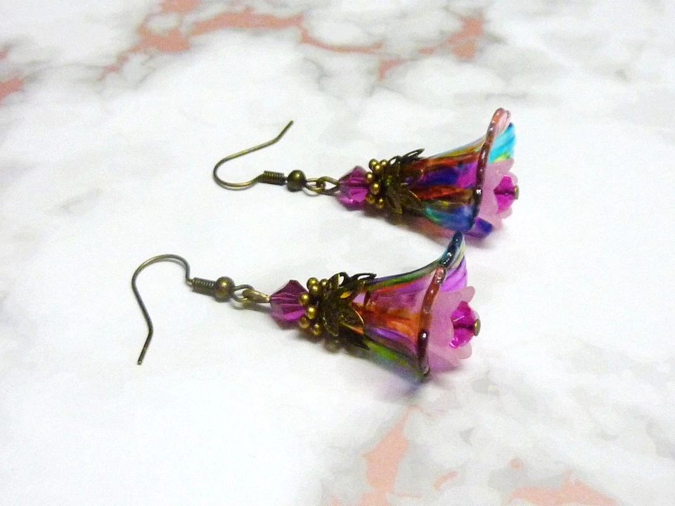 Calla Lily Flower Earrings Hand Painted with Swarovski Crystal Beads Style CL01 - image 4 of 4
