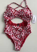 Hurley One Piece Swimsuit Size M Floral Red  White Beach Travel NWT