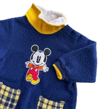 Baby Mickey & Co. 6-9M Blue Yellow Plaid Fleece Long Sl. Jumpsuit Vintage Disney
