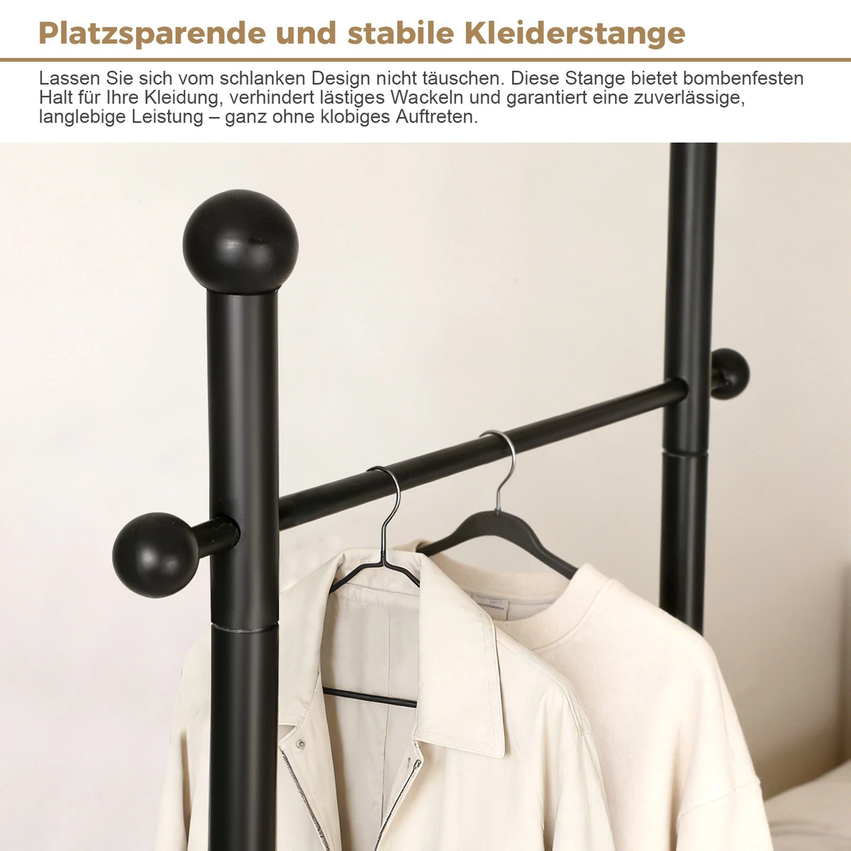 185cm Herrendiener Garderobe mit Ablage Kleiderständer aus Eisen Steinplatte Neu