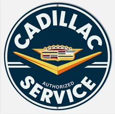 Vintage Style Metal Sign Cadillac Service 30" Round
