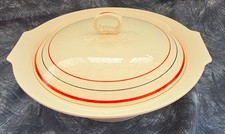 MYOTT — ART DECO — RED & BLACK — HAND PAINTED — COVERED — TUREEN — SERVING DISH
