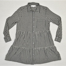 Loft Women Shirt Fit & Flare Dress Long Sleeve Polyester Black Size M Plaid