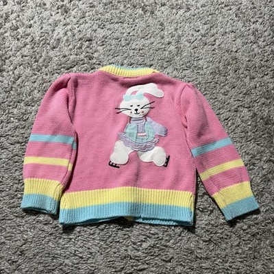Vintage Alpine Way Easter Bunny 3T Baby Toddler Cardigan Sweater Pink Pastel