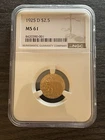 1925-D $2.50 Indian Head Quarter Eagle Gold Coin NGC Certified MS 61