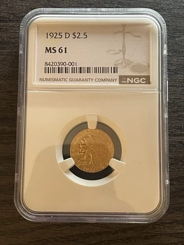 1925-D $2.50 Indian Head Quarter Eagle Gold Coin NGC Certified MS 61
