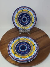 Deruta Sberna Italian Pottery Dipinto A Mano 8.5" Round Plate Set Of 4 Folk Art