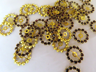 24 Swarovski 18pp Garnet Rhinestone Brass Circle settings 13mm center hole.