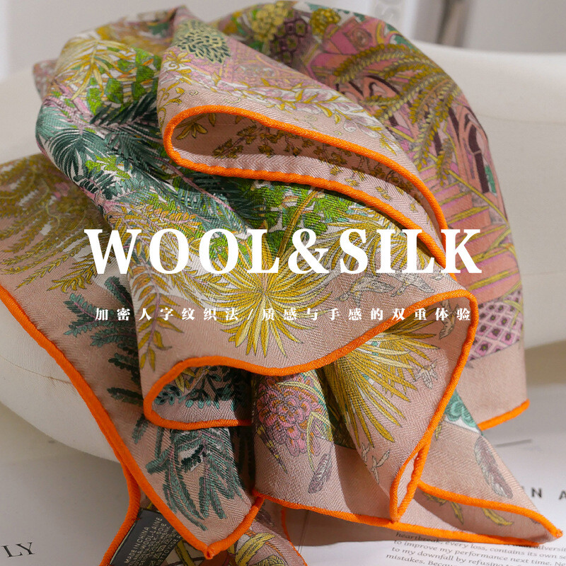 New Boutique Silk & Wool Hand Rolled Edges Square Scarf Double-Face Print 65cm’‘