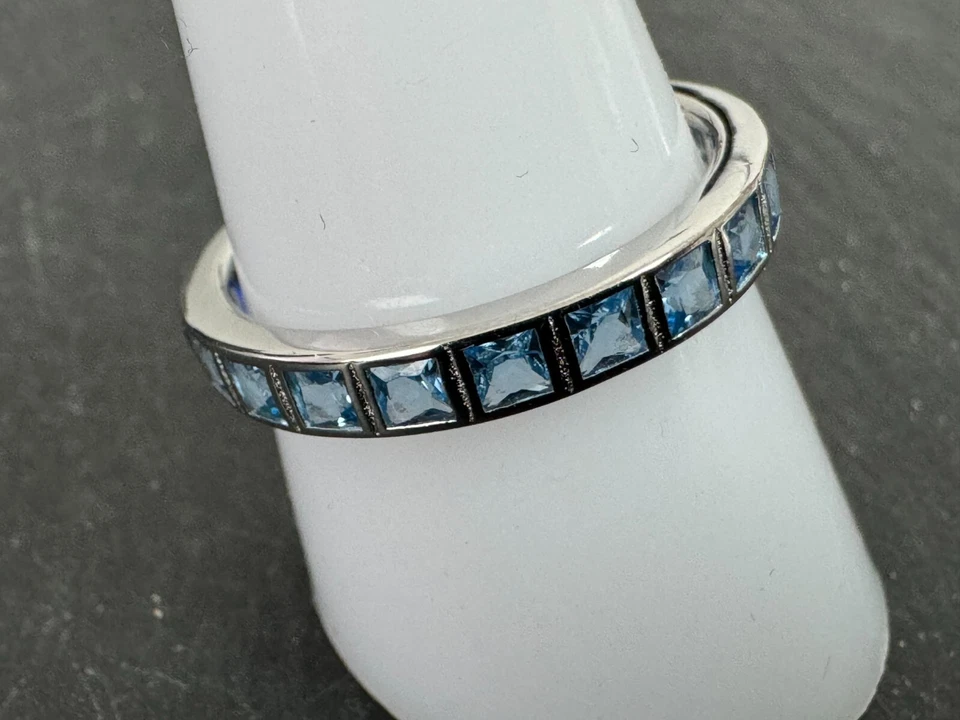 925 Silber Cocktail Ring Zirkonia Ring Gr 19 (60) sehr modern hell+dunkel blau - Bild 4 von 4