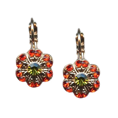 Mariana Earrings Sassy Floral Orange & Grass Green Austrian Crystals Tiger Li...