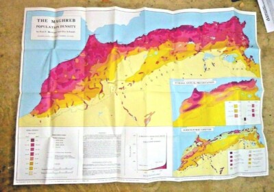 LOVELY HUGE MAP MAGHREB REGION NORTH AFRICA MOROCCO LIBYA BY MATTINGLY 1971
