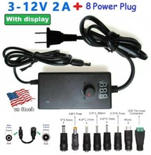 3-12V 2A 24W Universal Adjustable AC/DC Adapter Power Supply w/ LED  8 DC Plugs