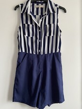 STRIPED PLAYSUIT - UK SIZE 8 - NAVY