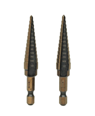 2PC HSS Titanium Step Drill Bit SAE 1/8'' to 1/2'' 13 Steps Hex Shank 1/4'' 500711A