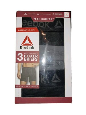3 Pack Reebok Men's 2XL Tech Comfort Performance Boxer Briefs Regular Length  ZI