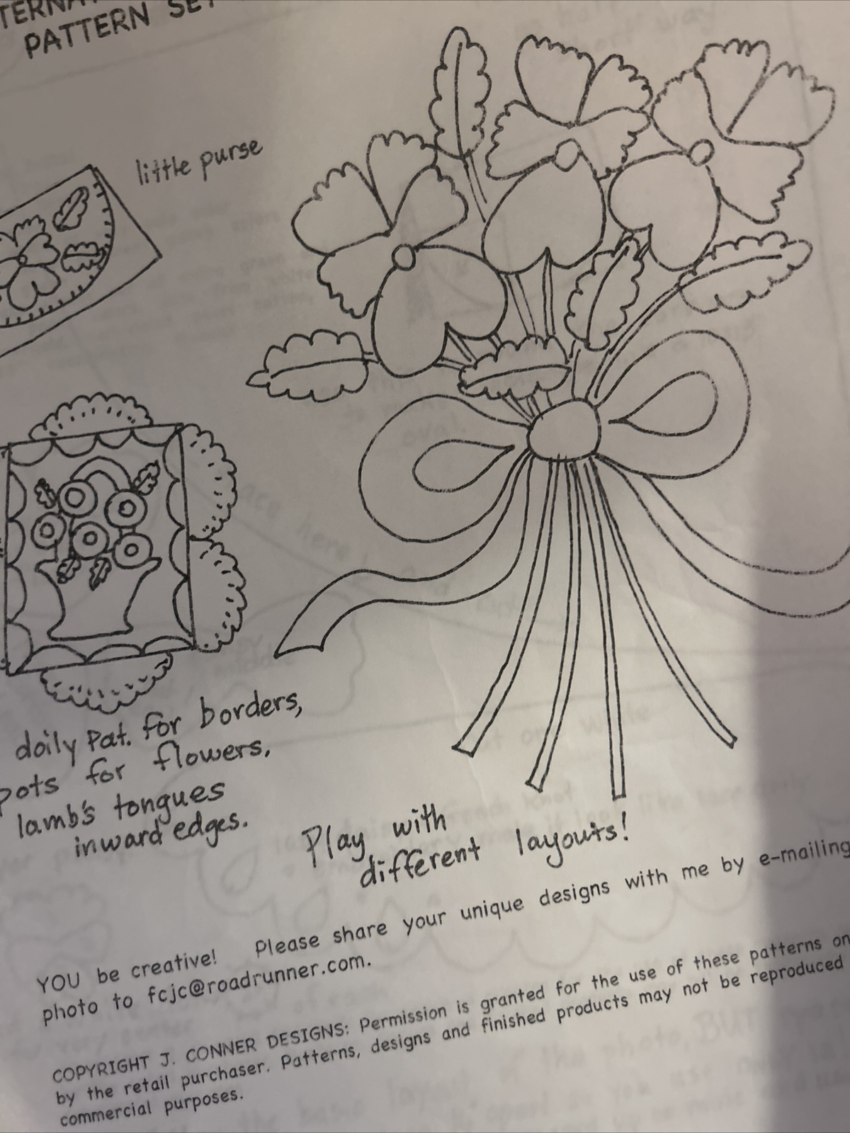 J Conner Designs Penny Rug creative appliqué # 13 pansy basket Pattern